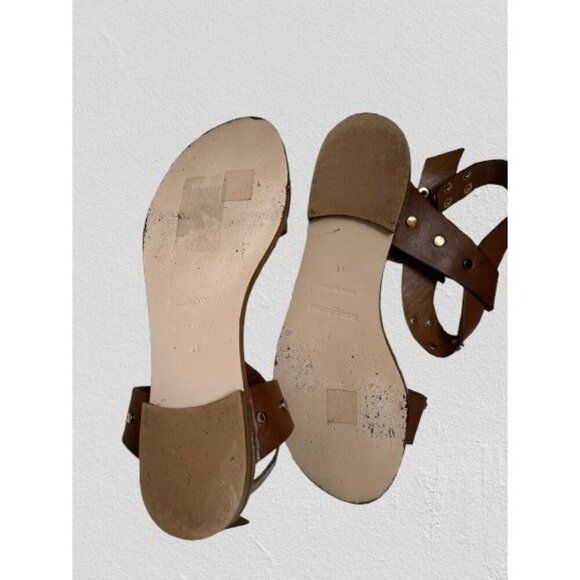 Russell Bromley London Ankle Sandals Brown Leather Gold Coin Greek Style - Picture 12 of 13